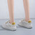 Women's beige yellow check pattern platform shoe sneaker 05