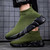 Men's green flyknit letter print sock like fit slip on shoe sneaker 05