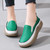 Women's green simple plain casual slip on rocker bottom sneaker 02