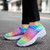 Women's rainbow stripe rhinestone slip on double rocker bottom sneaker 04