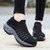 Women's black stripe sock like slip on double rocker bottom sneaker 04