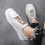 Men's white logo & label pattern lace up shoe sneaker 04