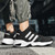 Men's black white stripe block casual lace up shoe trainer 05