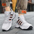 Men's white stripe block casual lace up shoe trainer 03