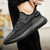 Men's black flyknit stripe check texture lace up shoe sneaker 02