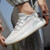 Men's white flyknit stripe check texture lace up shoe sneaker 03