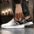 Men's white black casual flyknit letter pattern print shoe sneaker 04