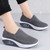 Women's dark grey flyknit texture stripe slip on rocker bottom sneaker 02