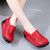 Women's red hollow floral pattern slip on rocker bottom sneaker 03