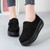 Women's black suede velcro slip on rocker bottom sneaker 06