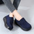 Women's navy suede velcro slip on rocker bottom sneaker 05