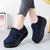 Women's navy suede velcro slip on rocker bottom sneaker 06