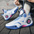 Men's white blue pattern print sport shoe sneaker 02