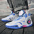 Men's white blue pattern print sport shoe sneaker 03