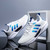 Men's white blue flyknit stripe block pattern sport shoe sneaker 06