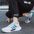 Men's white blue flyknit stripe block pattern sport shoe sneaker 02