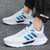 Men's white blue flyknit stripe block pattern sport shoe sneaker 03
