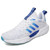 Men's white blue flyknit stripe block pattern sport shoe sneaker 01