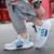 Men's white blue flyknit stripe block pattern sport shoe sneaker 05