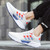 Men's white orange flyknit stripe block pattern sport shoe sneaker 04