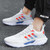 Men's white orange flyknit stripe block pattern sport shoe sneaker 05