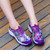 Women's purple floral hollow slip on double rocker bottom sneaker 03