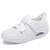 Women's white velcro strap low cut slip on rocker bottom sneaker 01