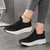 Women's black flyknit pattern texture slip on rocker bottom sneaker 02