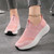 Women's pink flyknit pattern texture slip on rocker bottom sneaker 05