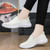 Women's beige flyknit casual texture pattern slip on shoe sneaker 03