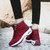 Women's red check & strip winter double rocker bottom shoe boot 04