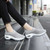 Women's grey hollow out slip on double rocker bottom sneaker 04