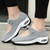 Women's grey velcro low cut slip on double rocker bottom sneaker 06