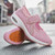 Women's pink stripe velcro slip on lite double rocker bottom sneaker 09