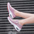 Women's pink stripe velcro slip on lite double rocker bottom sneaker 07