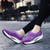Women's purple floral pattern stripe slip on rocker bottom sneaker 08