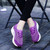 Women's purple floral pattern stripe slip on rocker bottom sneaker 09