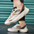 Men's beige stripe logo pattern sport shoe sneaker 03