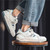 Men's white stripe block & prints sport shoe sneaker 06