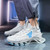 Men's white blue pattern print sock like blade sport shoe sneaker 03