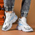 Men's white pattern print curved stripe sport shoe sneaker 05