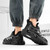 Men's black pattern rotary button lace sport shoe sneaker 07