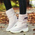 Women's beige winter velcro slip on double rocker bottom shoe boot 03