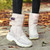 Women's beige winter velcro slip on double rocker bottom shoe boot 04