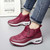 Women's red winter velcro slip on double rocker bottom shoe boot 02