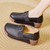 Women's black stretch strap plain slip on rocker bottom shoe 02