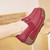 Women's red stretch strap plain slip on rocker bottom shoe 06