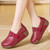 Women's red stretch strap plain slip on rocker bottom shoe 03