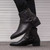 Men's black buckle strap side zip slip on shoe boot 08