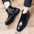 Men's black patent leather buckle accents side zip shoe boot 08
